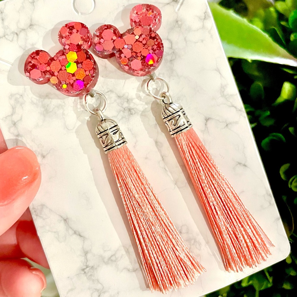 Acrylic Mickey Tassel Earrings